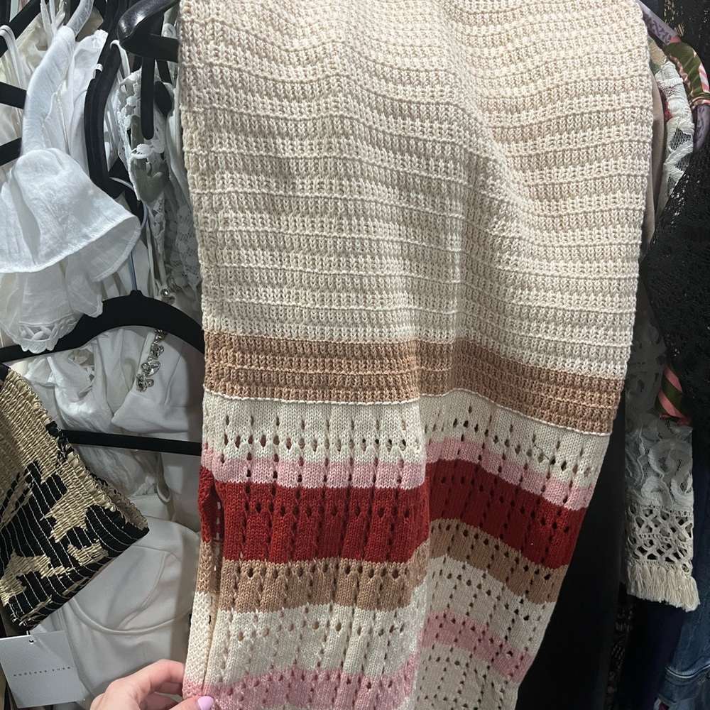 Striped Knit Skirt in Cream Red and Pink Detail
